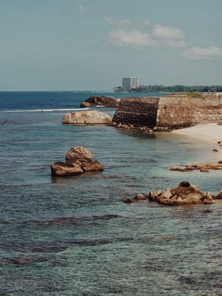 Hidden places in Galle Fort: Triton Bastion with historic fort walls and Indian Ocean views