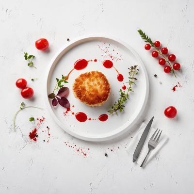 Minimalist food styling with red accents